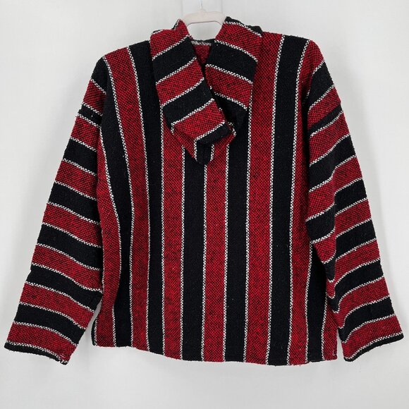 Baja Jacket SIze L Blackhawks Logo Red Black Stripe Hooded Pocket Pullover - Picture 7 of 9